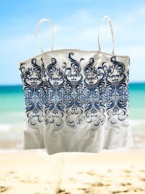 White House Black Market Blue & White Embroidered Bustier Removable Straps 12